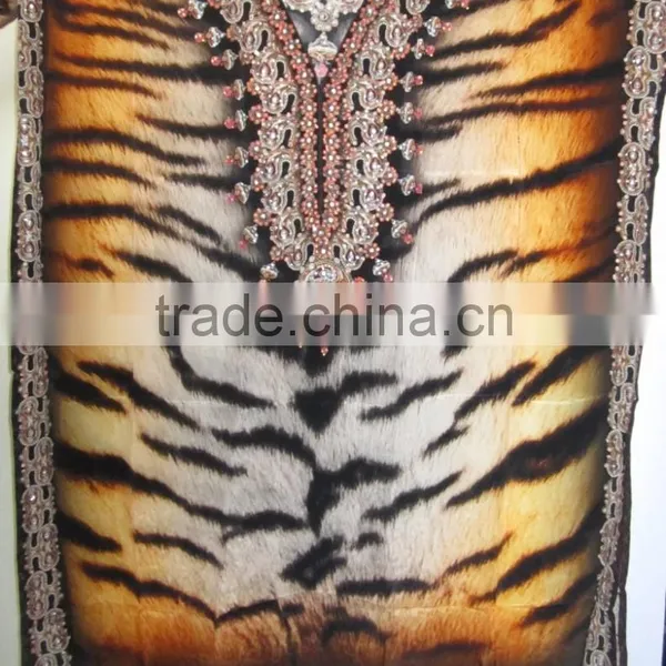 ANIMAL PRINT CAFTAN Digital Print Crepe 100% Silk LONG Kaftan Tunic Poncho photo-2