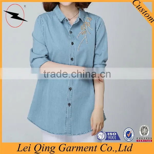 High Quality Loose Fashion Solid Color Women Denim Shirt photo-4