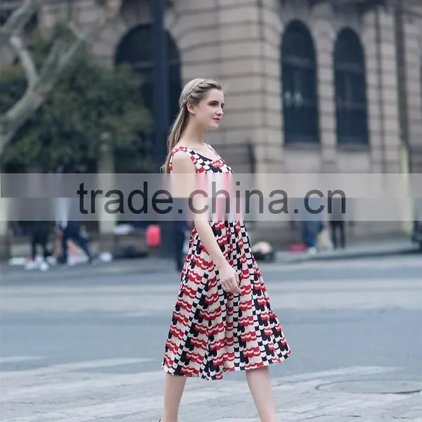 Ladies's Summer Fashion Chiffon Printed Dress in Casual Dress Slim Fit Sleeveless Long Dress Casual Skirt