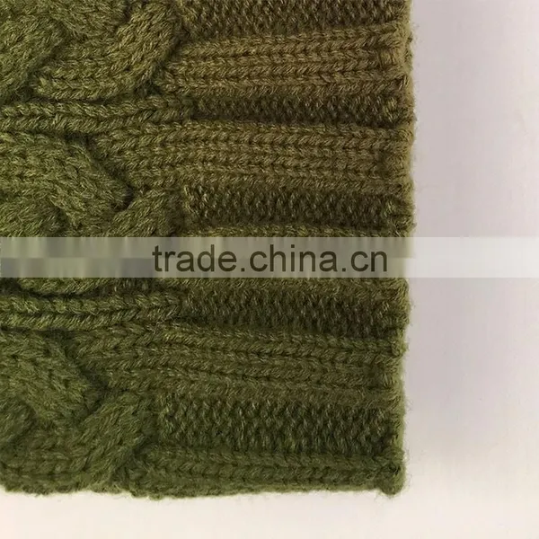 Myfur Khaki Green Wool Knitting Cap and Hat for Adults With Real Raccoon Fur Pom Pom photo-4
