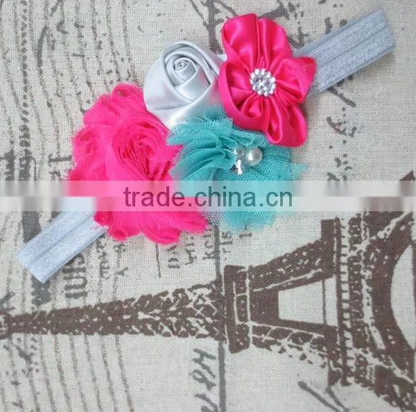 Girls Boutique Chic Rose and Rhinestoned Satin Petals Headbands For Baby photo-3