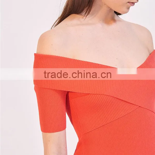 Elasticated Knit Crossover Shape V-neck Short Sleeves Strapless Tank photo-6