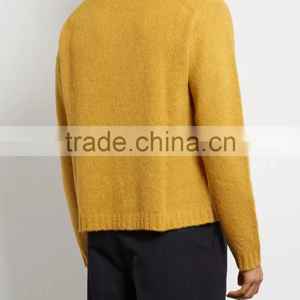 Mustard-yellow V Neck Pullover Winter Thick Sweater 12 GG Knitted photo-2