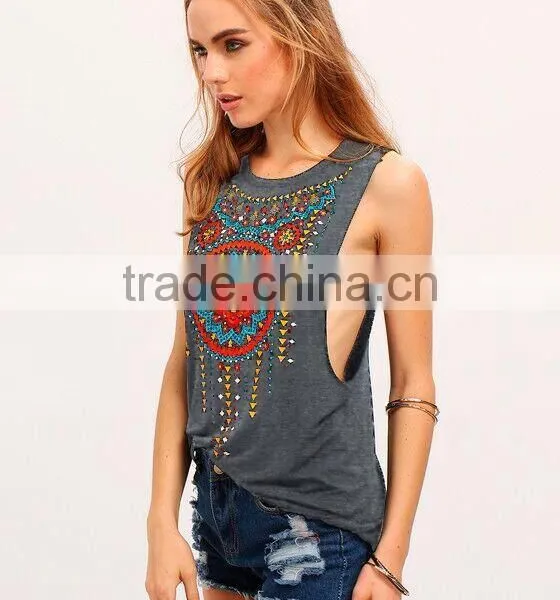 Ms in the Summer of 2017 the New Europe and the United States Printing T-shirt Retro Tribal Print Fitness Leisure Tank Tops photo-2