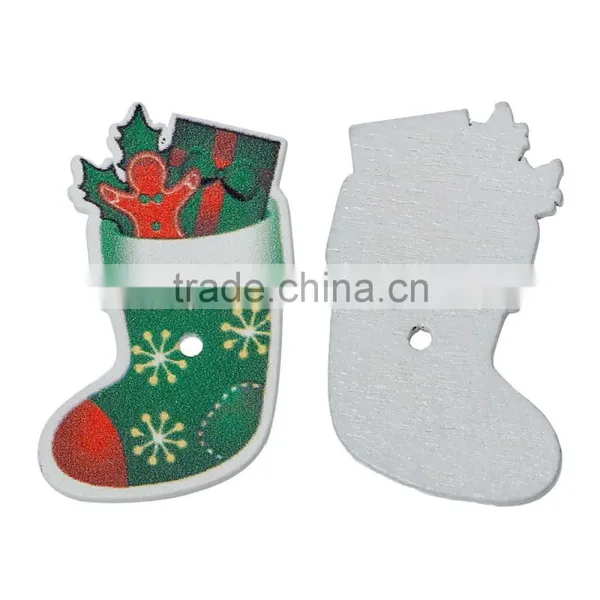 Sock Snowflake Buttons,Red & Green Christmas 2 Holes Wood Buttons photo-3