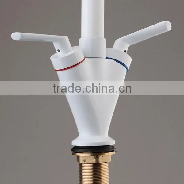 Best Promotion! Modern Double Handle Bathroom Faucet Kitchen Sink Swivel Spout Mixer Tap White Excellent Quality photo-6