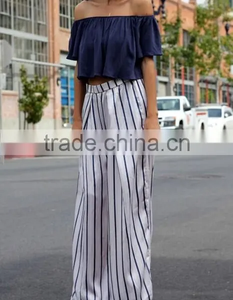 2017 Wholesale Womens Custom off Shoulder Ruffle Top Solid Color photo-4
