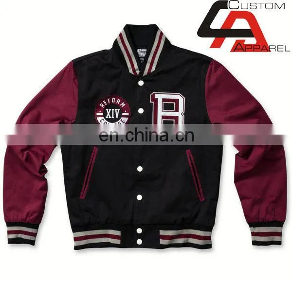 Mens Black Varsity Jacket With White Leather Sleeve Custom Printed Bomber Jacket photo-5