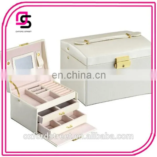 European Fashion Three Layer Double Drawer Leather Princess Jewelry Box photo-3