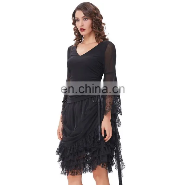 Belle Poque Retro Vintage Sexy Women's Ruffled Lace Hem See-Through Long Skirt BP000348-1 photo-4