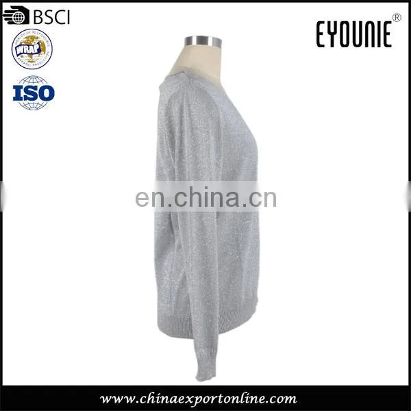 2016 Comfortable V-Neck Casual Cotton Soft Knit Womens Sweaters Mix Metal Yarn Ladies Garment photo-2