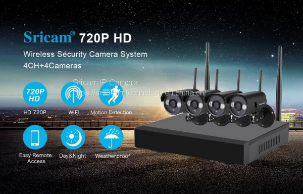 Sricam Otdoor Weatherproof IP Camera Wi-Fi Connection Smartp 720P HD Wireless Security Camera System 4CH+4Ccameras NVR