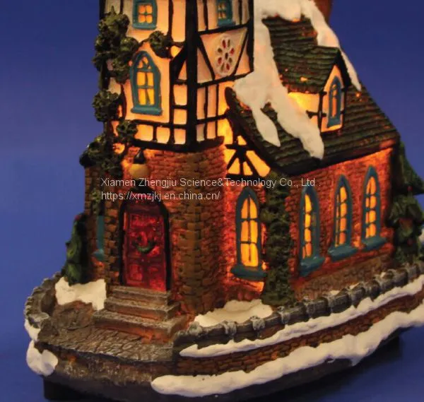 X'mas Church With 10L Play Snowman Polyresin Christmas House Decoration photo-4