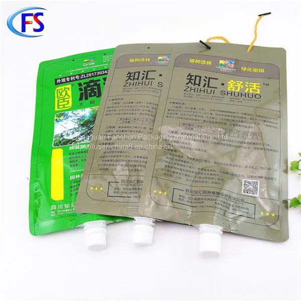 China produces1000ml NY/PA waterproof plastic bag with spout for corn tree growth nutrient solution