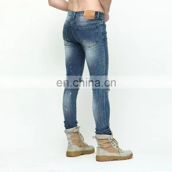 DiZNEW Wholesale Fashion Ripped Denim Pants Custom Printed Blue Ripped Casual Jeans photo-6