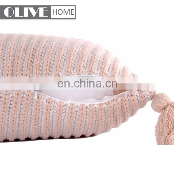 2018 Hot Sales 100%acrylic Decorative Rib Knitted Cushion Cover With Lantern Tassels photo-4