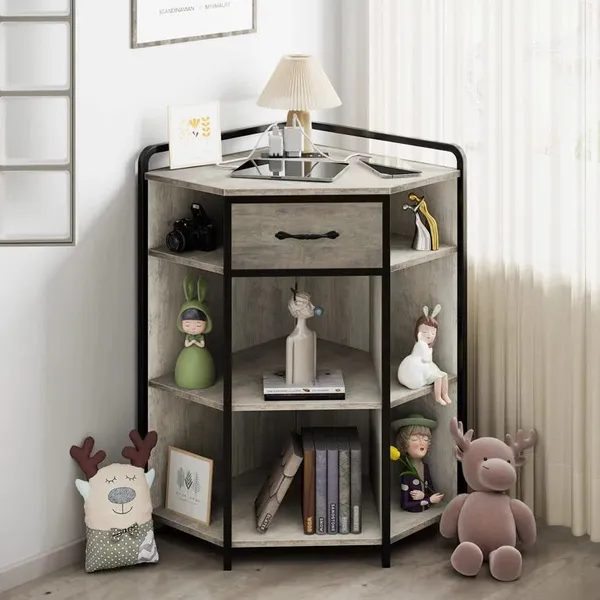 Side Cabinet Living Room Modern Creative Storage Cabinet Iron Wood Structure With Lights With Corner Rack Can be Customized photo-2