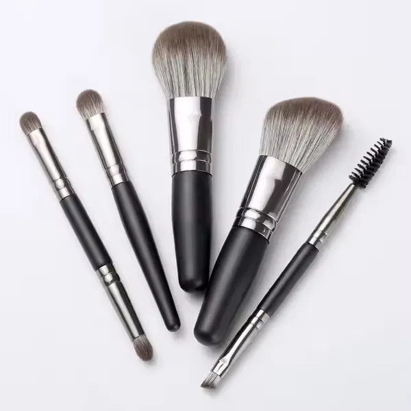 Cheap 5pcs Mini Travel Makeup Brushes Set PU Bag Beauty Brushes Private Label Cosmetics Tool Powder Blush Face Makeup Brush Set photo-3