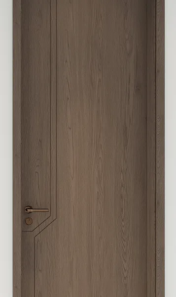 Dark Walnut Wood Look Flush Interior Door | Modern Minimalist Geometric Groove Bedroom Door