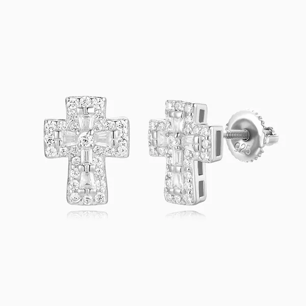 Shining Star Jewelry Hip Hop Rapper VVS Moissanite Mens Cross Stud Earrings photo-4