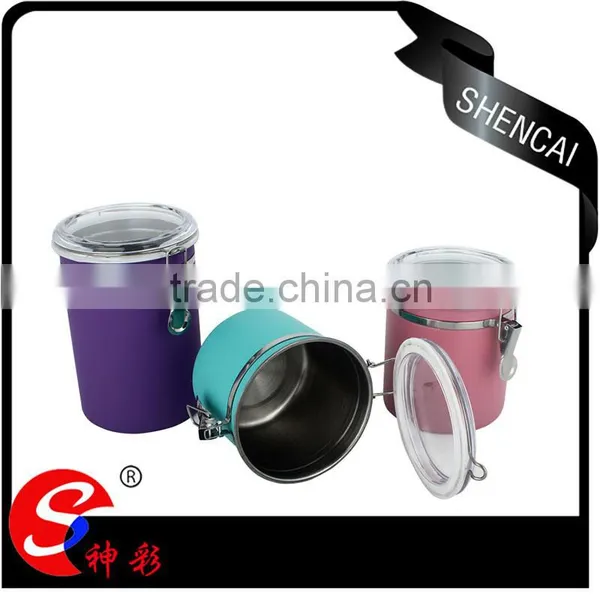 3pcs Colorful Stainless Steel Canister Jar Sets/kitchen Storage Jars/ Tea Tin See Through Lid photo-2