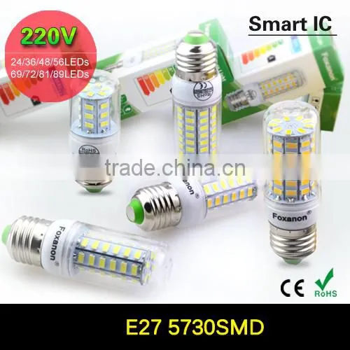 2015 Full NEW LED Lamp E27 SMD 5730 Led Corn Bulb 220V Chandelier LEDs Candle Light Spotlight 24/36/48/56/69/72/81/89Leds