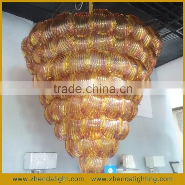 Fancy Art Hand Blown Colored Glass Shell Chromed Metal Chandelier Pendant Light photo-2