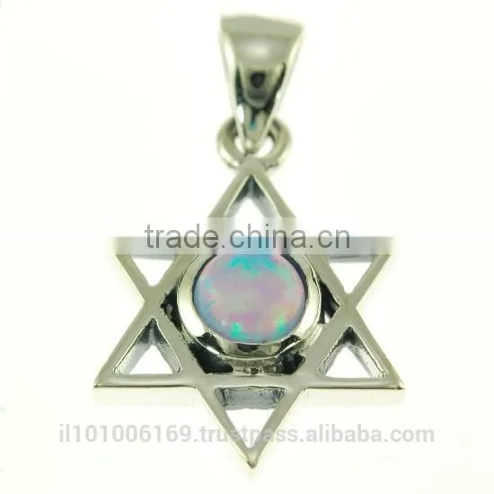 Small, Opal Star of David Sterling Silver Pendant, P402 photo-3