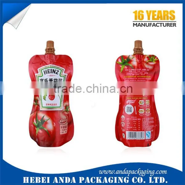 Plastic Tomato Sauce Packaging /tomato Ketchup Spout Pouch/ Ketchup Doypack Quality Choice