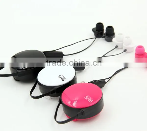 Top Quality 3.5mm Stereo In-ear Design Colorful Patent SR6 Retractable Earphone Earbuds for MP3 Android Samsung HTC LG IOS photo-4
