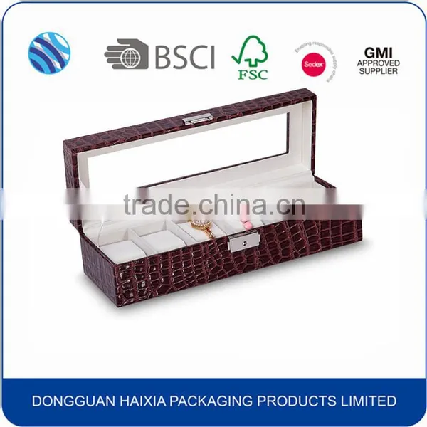 PU Leather 6 Slots Plastic Watch Box With PVC Clear Window photo-2