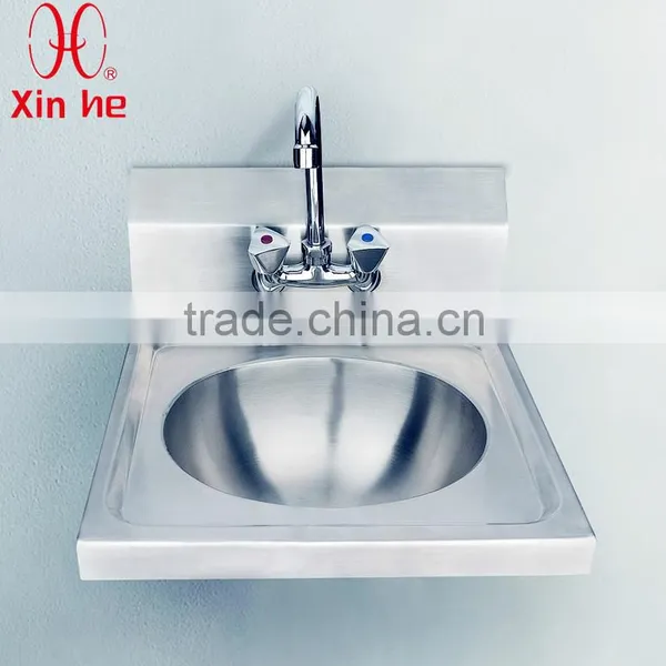 Stainless Steel Wall Hung Commercial Hand Washing Sink With Backsplash and Tap Hole for Public Use