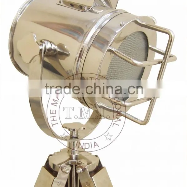 SPOTLIGHT WITH WOODEN TRIPOD STAND - SEARCHLIGHT WITH WOODEN STAND - NAUTICAL SPOTLIGHT photo-2