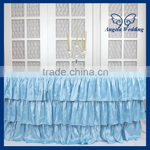 SK002G Beautiful Elegant Polyester Ruffled Blue Steps in Bridal Table Skirts