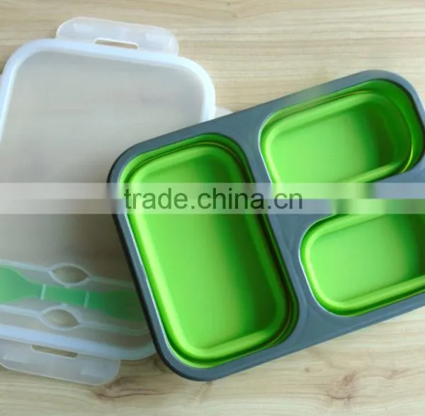 3 Compartment Portable Collapsible Silicone Food Storage Container With Lid photo-5