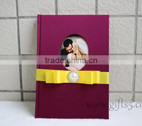 Elegant Red Violet Silk Covor Wedding Guest Book With You Own Photo photo-4