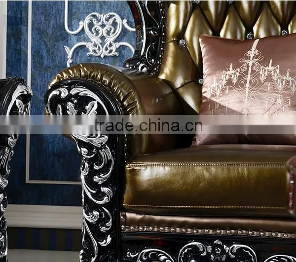 New Classic Silver Color 1+2+3 Living Room Leather Sofa Set, Brown Color Solid Wood Sofa For Luxurious Villa(MOQ=1 SET) photo-4