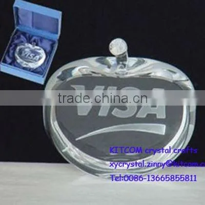 crystal apple paperweight with flat surface