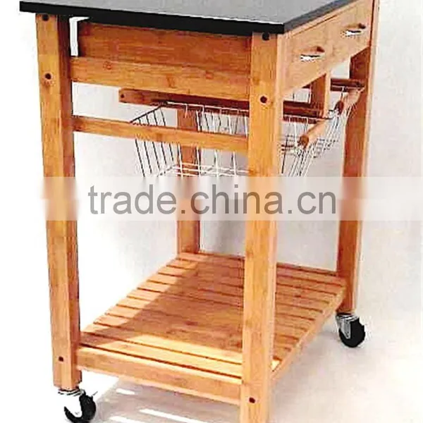 Hot Sale Bamboo Kitchen Trolley Design With Basket and Wheels photo-5