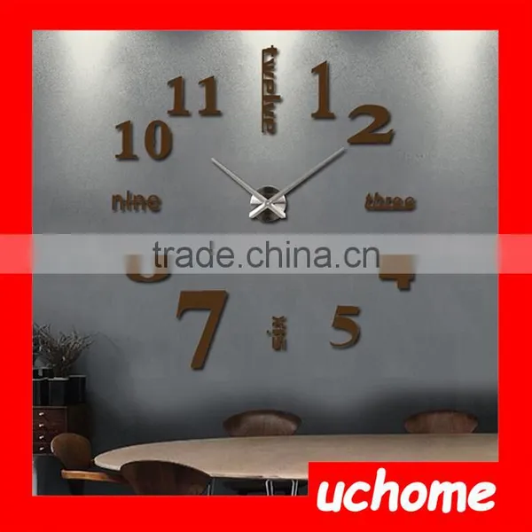UCHOME Modern DIY Number Wall Clock 3D Mirror Surface Sticker Home Room Decor Art Silver photo-5
