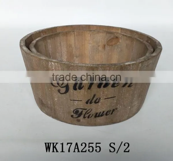 Garden Wooden Flower Pot With Handle, Antique Brown Wooden Plant Planter photo-5
