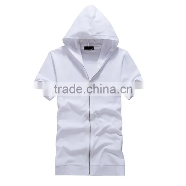 Hot Sale Custom Cotton/spandex Men's Short Sleeve Black Hoodie photo-6