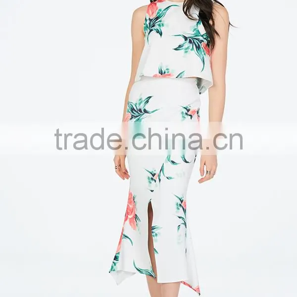 Pictures of Long and Tops Printed Floral Front Slit Skirts photo-5