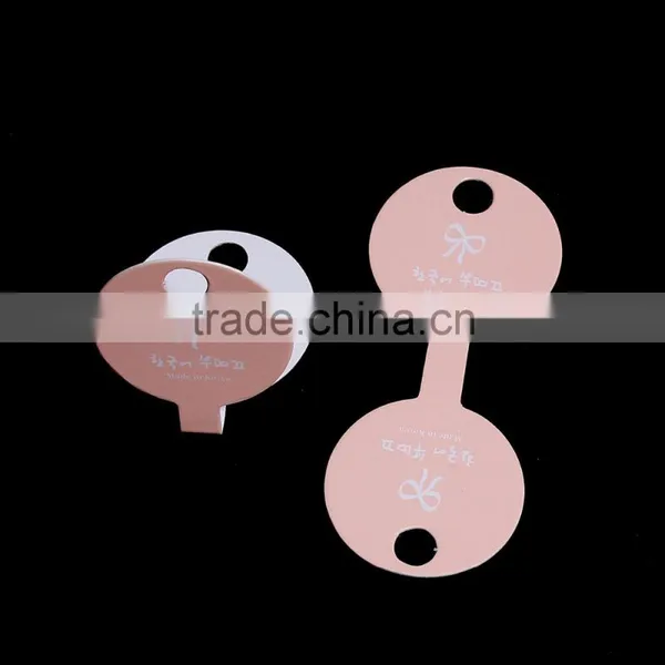 Paper Jewelry Display Card Round Light Pink Bowknot Pattern 7.2cm(2 7/8") x 3cm(1 1/8"), 1 Piece photo-3