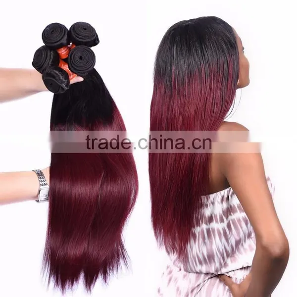 Factory Wholesale Unprocessed Ombre Hair Extension Bundles #1b/99j Color Malaysian Human Hair, Red Wine Colored Malaysian Hair photo-2