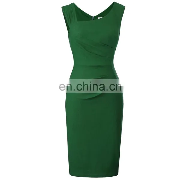 Belle Poque Retro Vintage Slim Fit Sleeveless Hips-Wrapped Bodycon Dark Green Women Business Tight Pencil Dress BP000302-2 photo-3
