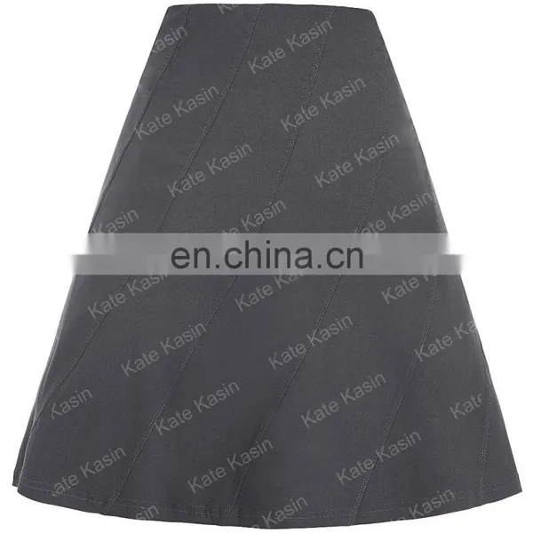 Kate Kasin Multi Panel Scallop Seam High Stretchy Dark Grey A-Line Skirt KK000291-2 photo-4