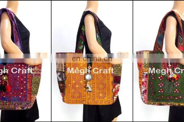 Lace Work Embroidery Handbag / Casual Embroidered Shoulder Bag / Woman Kutchi Hand Bags India Kutch Work Bags / Kutch Bag