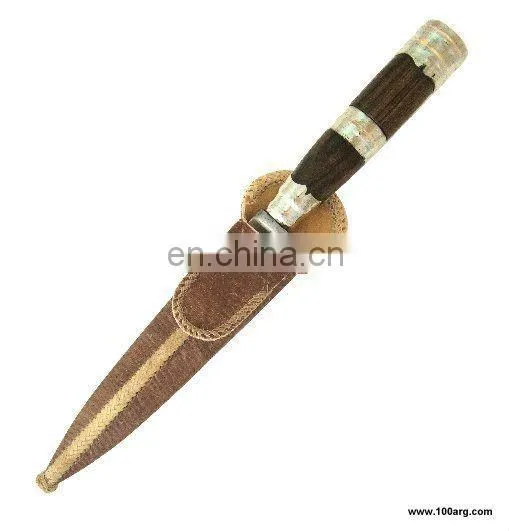 KNIFE WITH STAINLESS STEEL SHEET 14 CM WITH WOODEN HANDLE,AND THREE RINGS OF NICKEL SILVER WITH SCABBARD RAWHIDE