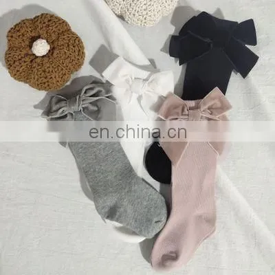 Children's Spain Autumn and Winter New Big Bow Girl Baby Socks Solid Color Mid-high Long Tube Socks photo-2